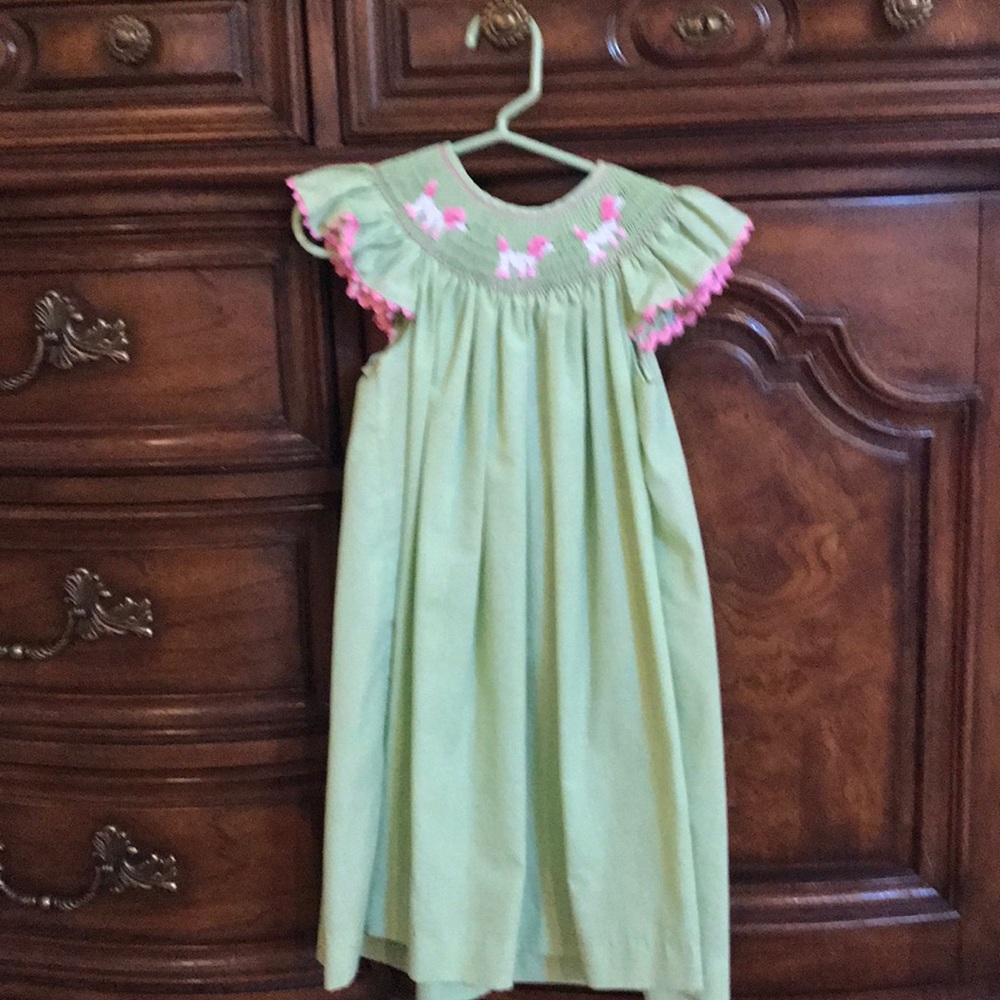 Smocked Pink and Green Poodle Dress